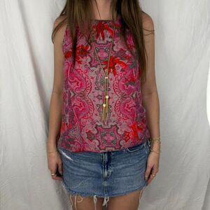 Cabi pink paisley geometric tank top with zipper back